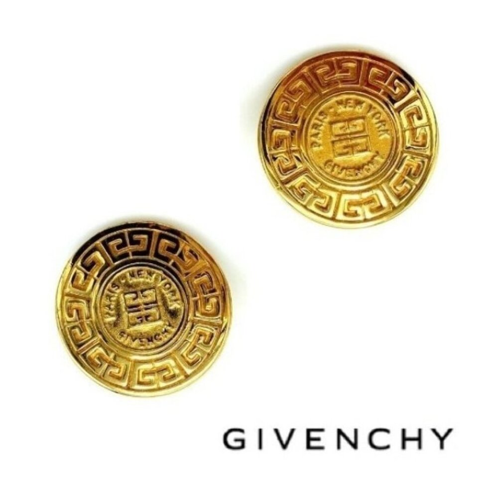 Vintage Givenchy Logo Coin Medallion Clip On Earrings